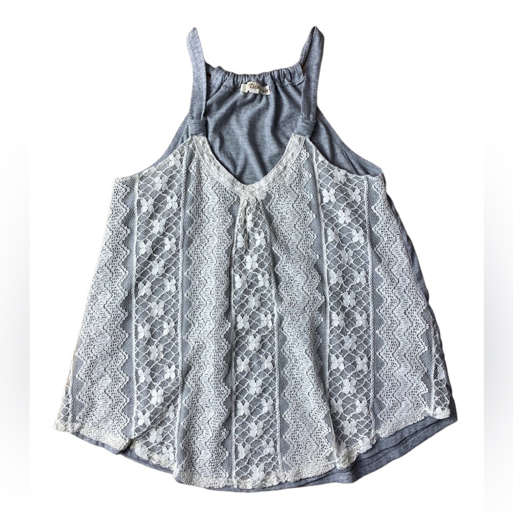 Demeanor Gray And Cream Lace Tank Razorback Tank